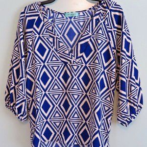 CHRIS & CAROL Deep Purple & Tan V-Neck Hi-Lo Blouse Size S Made in USA